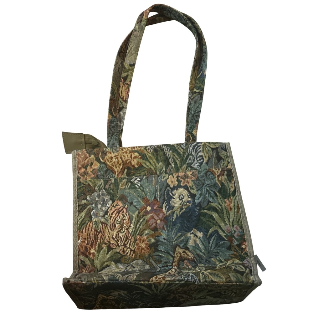 Jade Tapestry Tote Bag Jungle Tiger Panda Tropical Woven Shoulder Bag Green Bag